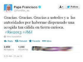 El Papa agradeció la gran recepción que le brindó Brasil