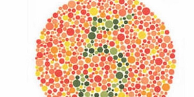 Test de Ishihara para detección del daltonismo. Una persona con deficiencia de color puede no ser capaz de identificar el número 5 entre los puntos de esta imagen.