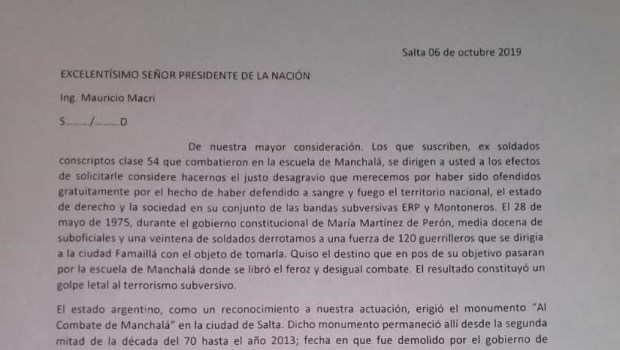 En la carta abierta, que se conoció en las últimas horas, los soldados dicen esperar un justo desagravio.