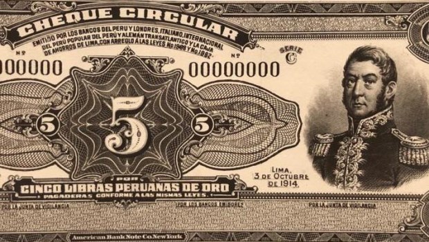 Rarísima prueba de un billete con imagen de San Martín para el Perú