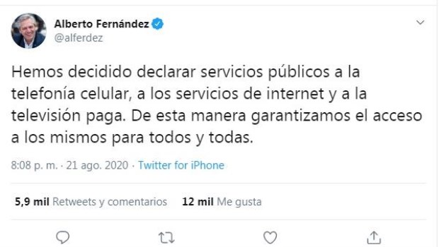 Declaran "servicios públicos" a la telefonía móvil, internet y TV paga y congelan las tarifas hasta fin de año