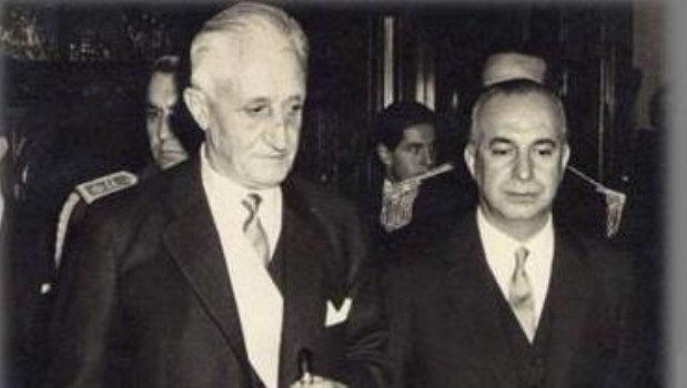 Arturo Illia y Carlos Perette, integrantes de la fórmula ganadora en las elecciones de 1963.