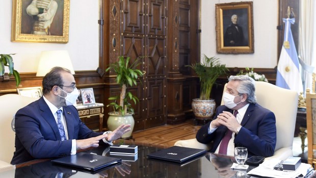 Alberto Fernández se reunió en la Casa Rosada con Sergio Díaz-Granados, titular de la CAF­.