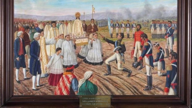 Belgrano oró largamente al pie de la imagen de la Virgen de la Merced antes de la batalla.