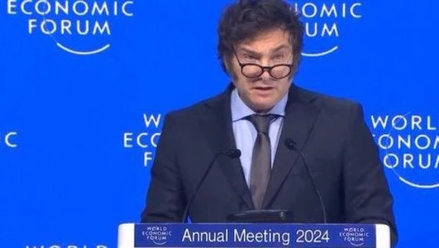 Milei al exponer en el Foro Económico Global de Davos, en Suiza. ARCHIVO