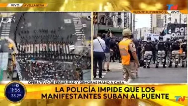 Tensión en alrededores del Puente Pueyrredón entre piqueteros y efectivos de Prefectura