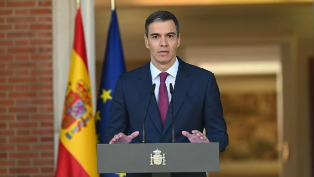 El presidente del Gobierno, Pedro Sánchez, durante su comparecencia institucional en La Moncloa.