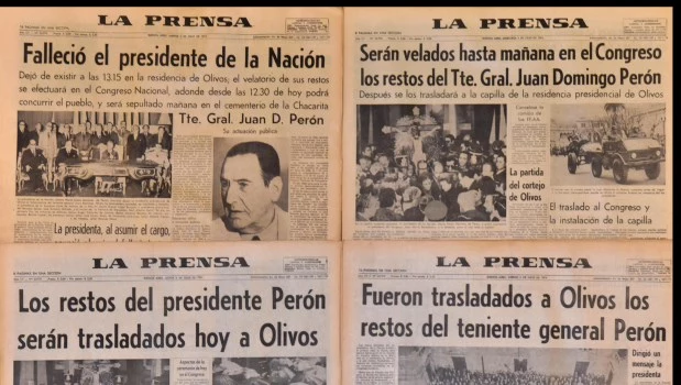 CREDITO: Archivo La Prensa3 de julio de 1974. Un momento del velatorio de los restos de Juan Domingo Perón, efectuado en el Salón Azul del Congreso Nacional.