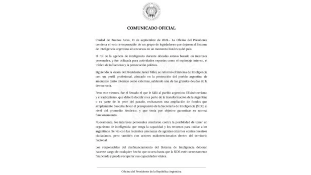 El Gobierno tildó de irresponsables a los senadores por no permitir la financiación millonaria de la SIDE