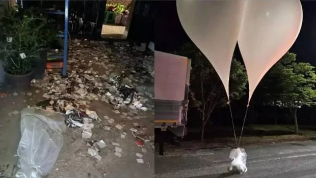 Corea del Norte envió globos con basura y panfletos que aterrizaron en el complejo presidencial en Seúl