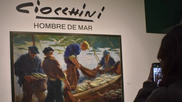 ‘Pescadores en Mar del Plata’, una de las obras emblemáticas de Cleto Ciocchini presentes en la exposición. Foto: Gustavo Carabajal