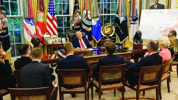 Reunión en el Despacho Oval de la Casa Blanca entre Trump y los líderes europeos, el pasado martes 19.