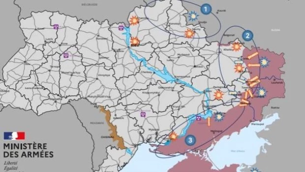 Mapa de la situación en Ucrania del Ministerio de Defensa de Francia.