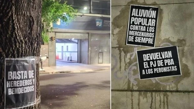 Varios afiches contra Máximo Kirchner aparecieron pegados en las sedes del PJ nacional y bonaerense.