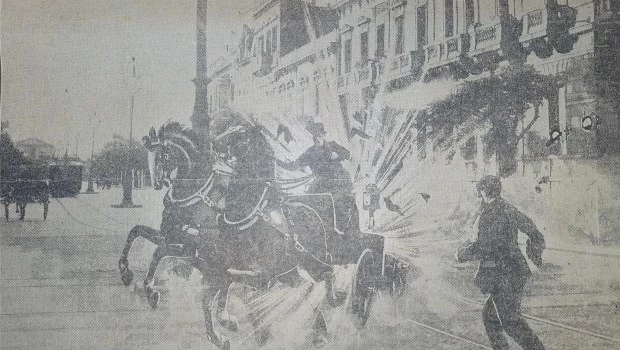 La reconstrucción artística que publicó ‘La Prensa’ del atroz atentado contra Falcón.