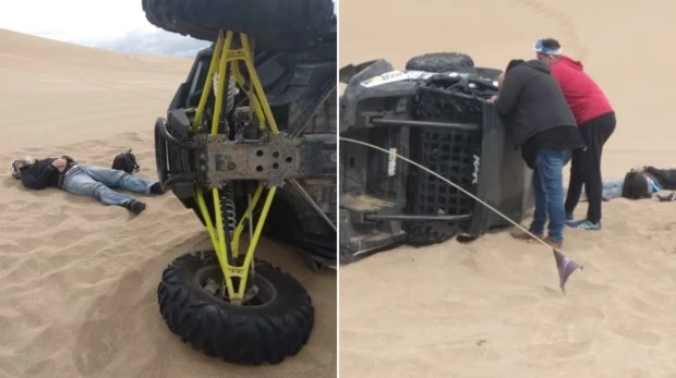 Playas sin control: un vehículo tipo UTV volcó en Costa Esmeralda y dejó dos heridos