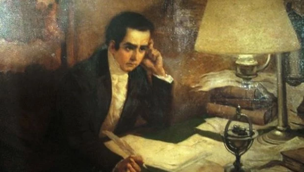 Mariano Moreno en su mesa de trabajo (Oleo de Pedro Subercaseaux).