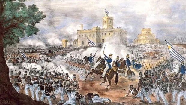 Una escena de la batalla de Caseros, en una litografía del artista italiano Carlos Penutti.