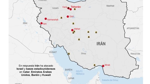 Mapa del ataque de los EE.UU. e Israel sobre las principales ciudades de Irán