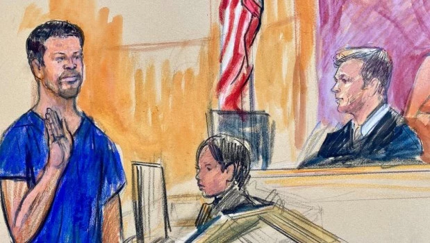 La ilustración muestra a Cole Tomas Allen delante del magistrado Matthew J. Sharbaugh en la corte federal de Washington.