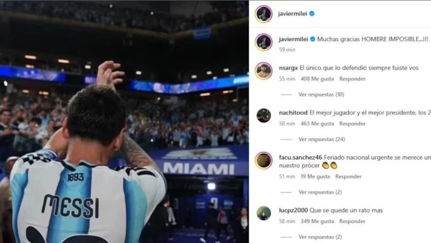 Milei utilizó sus redes sociales para saludar a Messi