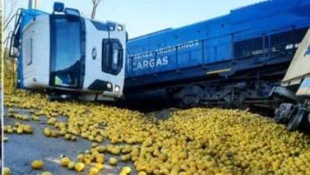 Tucumán: un tren de cargas chocó a un camión que transportaba limones y descarriló