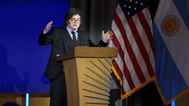 El Presidente Javier Milei habló ayer en la Cámara de Comercio de Estados Unidos en Washington.