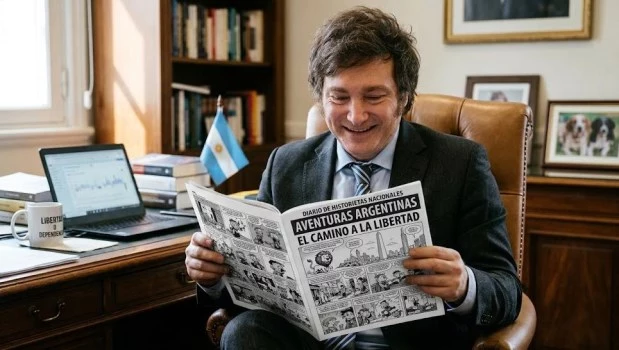 A Milei le imprimen un diario falso
