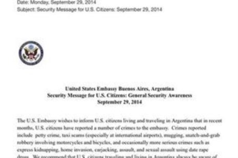 La embajada de EE.UU. advierte a sus ciudadanos por la inseguridad en la Argentina