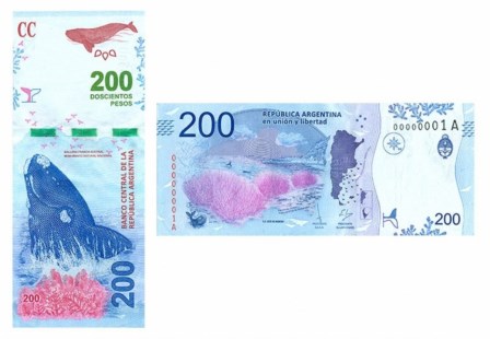 El BCRA presentó el nuevo billete de 200 con la imagen de la ballena franca austral