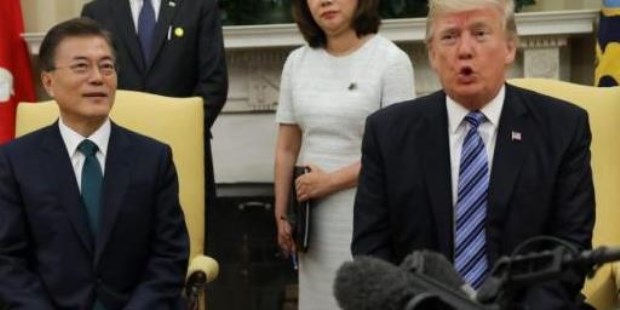 Moon Jae-In y Donald Trump en la Casa Blanca.
