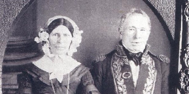 El almirante Guillermo Brown y su esposa Eziabeth Chitty durante su aniversario de bodas en 1844.
