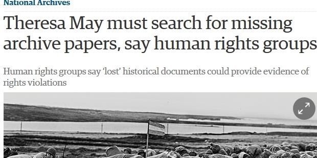 Portada del diario The Guardian, con una foto de soldados argentinos de 1982, donde hace referencia al pedido de los grupos de derechos humanos contra Theresa May.
