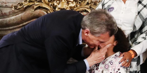 Macri, en Casa Rosada, durante el lanzamiento de un plan contra la trata de personas.­