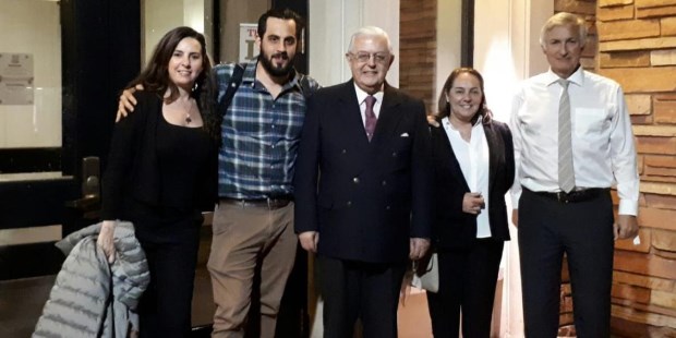 Los asistentes a la reunión. De izq. a der.: Schaller y Guevara, de Puentes para la Legalidad, junto a Solanet, Olea y Saint Jean, de Justicia y Concordia.